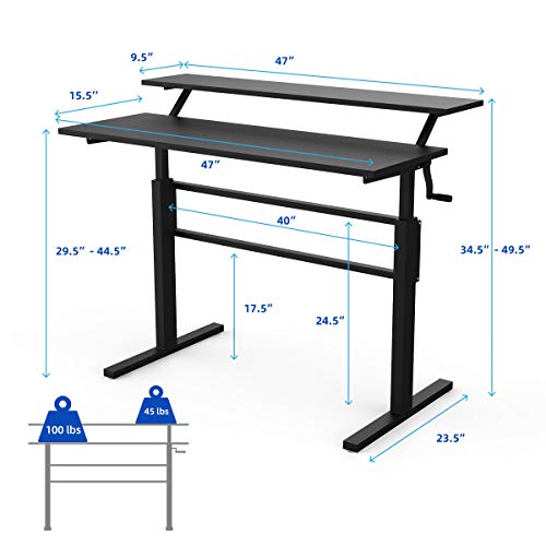 Tangkula Standing Desk, 2-Tier Height Adjustable Sit to Standing Desk, Computer Desk Workstation with Monitor Stand & Foldable Crank Handle, Ergonomic Home Office Desk (Black)