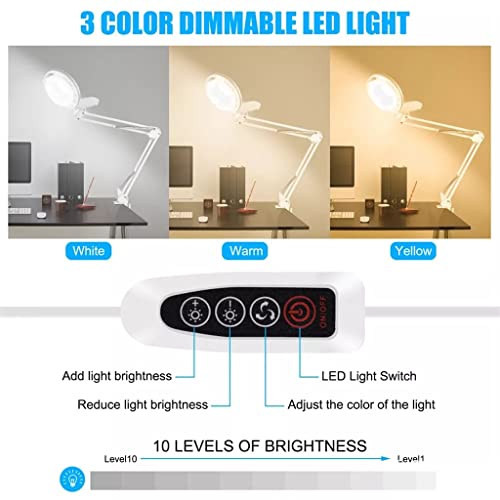 Remote Control Desk Lamp Clip Lamp Magnifying Glass Clip Dimming Desk Lamp 3 Colors for Reading Tattoo Computer