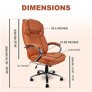 US Office Elements Big and Tall Executive Office Chair - 400lbs Capacity, PU Leather, High Back, Swivel, Tilt, Adjustable Height - Camel Brown