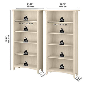 Bush Furniture Salinas 5 Shelf Bookcase Set - Antique White Tall Display Cabinet