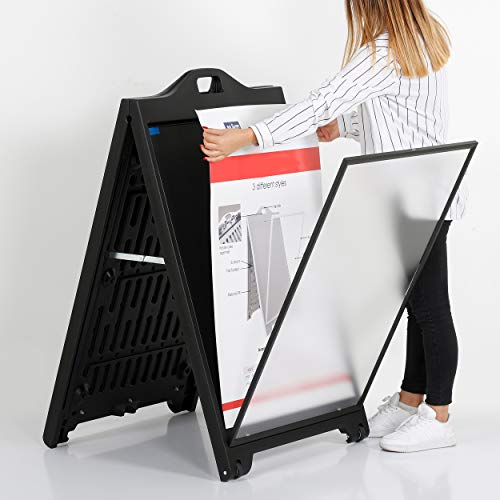 M&T Displays Street SignPro with Lens Protective Cover, 24x36 Inch Poster Black Double Sided Sandwich Board Folding A-Frame Sidewalk Curb Sign Portable Menu Display for Restaurant Cafe (2 Pack)