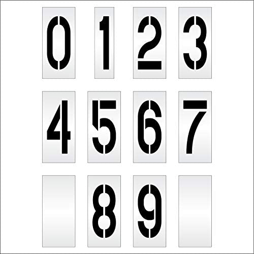 Pavement Stencils - 36 inch Number Stencil {Wide} Set {12 Pieces} - 0-9 - 36" x 16" x 1/16" (63 mil) - Light-Duty