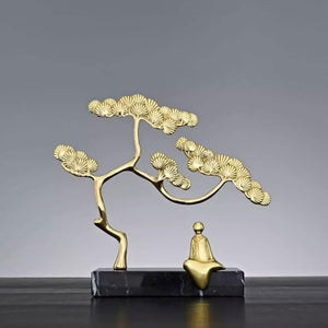 BinOxy Chinese Luxury Copper Welcome Pine Statue Decor (Size: D)