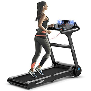GYMAX Folding Treadmill, 2.25HP Electric Motorized Running Machine with Smart App Control, LED Touch Monitor, Bluetooth Speaker, Heart Rate Sensor, Home Gym Cardio Training Equipment