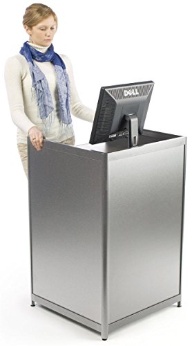 Displays2go Silver Laminate Cash Register Stand with Locking Drawer and Adjustable Storage Shelf, 24 x 38 x 23-3/4-Inch