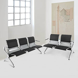 BINELUCOLU Reception Chairs Bench, 5 Seat PU Leather Steel Waiting Room Furniture