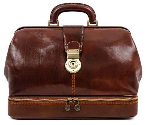Leather Doctor Bag Briefcase Medical Purse Vintage Key Lock Handbag Brown - Time Resistance