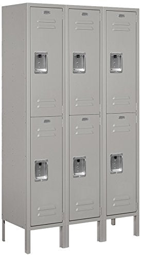 Salsbury Industries Assembled 2-Tier Standard Metal Locker with Three Wide Storage Units, 5-Feet High by 12-Inch Deep, Gray
