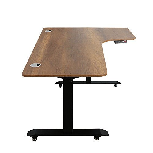 Caesar Hardware AB3-63LC Ergonomic 63-in 3 Memory Buttons LED Electric Automatic Height Adjustable Sit to Stand L-Shaped Corner Work Office Desk with Black Legs, Dark Walnut