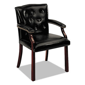 HON 6540 Series Guest Arm Chair, Mahogany/Black Vinyl Upholstery