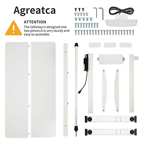 Agreatca Electric Standing Desk, Height Adjustable 48 x 24 Inch Memory Sit Stand Desk Home Office Workstation Stand up Desk with Splice Board, White Frame/White Top