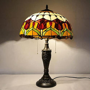 MaGiLL Tiffany Style Desk Lamp, Stained Glass Lampshade, Tulip Resin Base, Vintage Office Light - 16 Inch