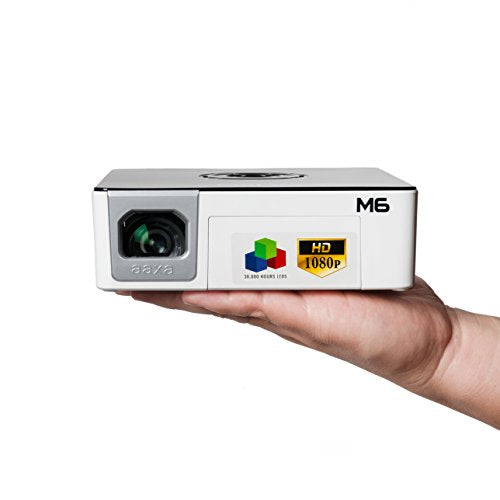 AAXA M6 Full HD Micro LED Projector with Built-In Battery Native 1920x1080p Fhd Resolution 1200 Lumens 30 000 Hour Leds Onboard Media Player Business/Home Theater Use Projector (Renewed)