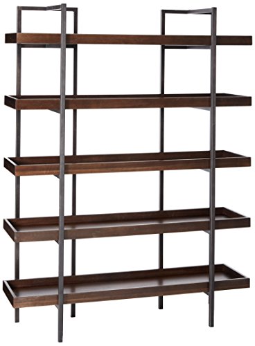 Ashley Furniture Signature Design - Starmore Bookcase - 5 Fixed Shelves - Contemporary - Blackened Gunmetal Frame - Rustic Brown Finished Shelves