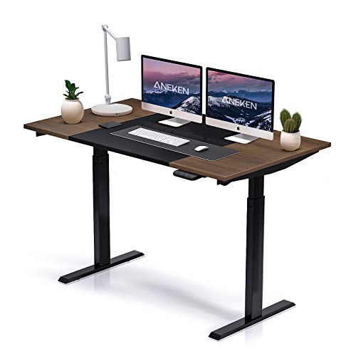 Aneken Electric Adjustable Height Standing Desk, 48 x 24 Inches Wooden Splice Tabletop, Autonomous Smart Home Office Sit Stand Up Desk Suitable for Working & Writing, Black Computer Workstation