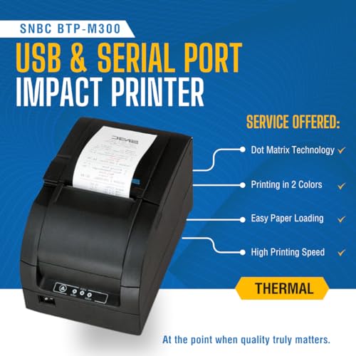 SNBC BTP-M300 Impact Receipt Printer with USB and Serial Interface, Black