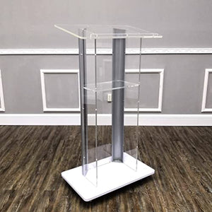 FixtureDisplays Clear Acrylic Plexiglass Podium with Curved Steel Sides - 14310-NF
