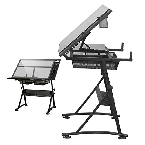 Lgan Tiltable Drawing Table, Adjustable Art Desk, with Storage Craft Table, Drafting Table Glass Panel, Child Adult Drawing Desk