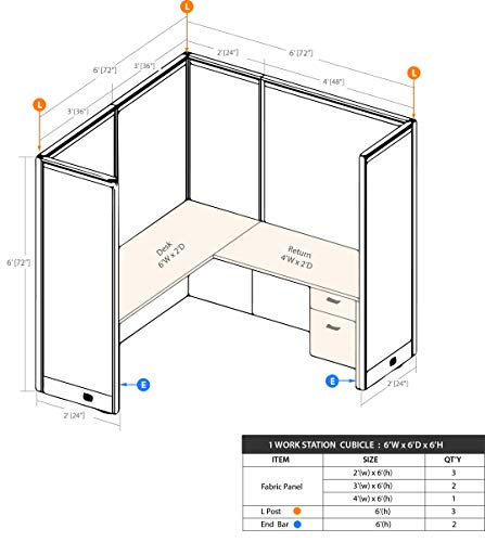 G GOF 1 Person Workstation Cubicle (6'D x 6'W x 4'H) - Office Partition, Room Divider - Artisan Grey