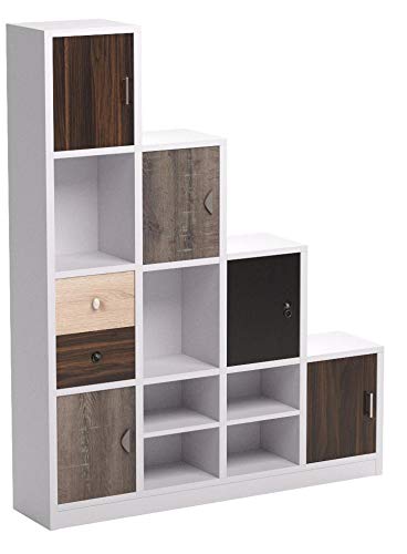 ioHOMES Catrina Modern Stairway Bookshelf, White