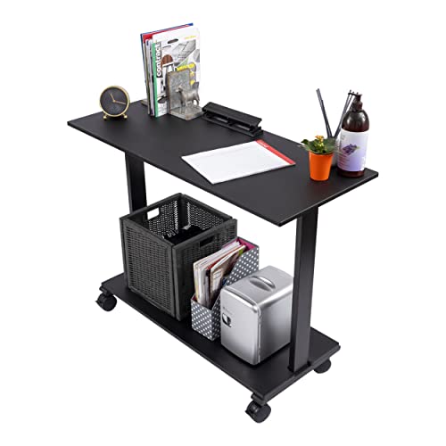 Stand Up Desk Store Two Level Rolling Printer Stand/Desk Shelf | Increase Usable Desk Space While Making Room for a Printer and Supplies (42", Black)