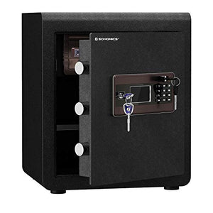 SONGMICS Safe Box, Security Safe, 1.6 Cubic Feet, Dual Locking System, with Digital Keypad, Manual Override, Adjustable Divider, Alarm Function, Anti-Theft, for Home Office Hotel, Black ULBX115B01