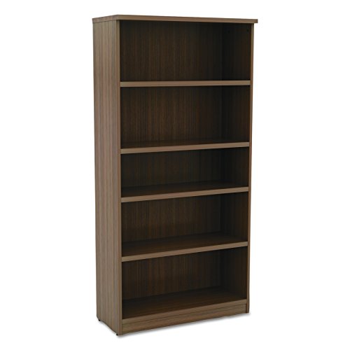 Alera VA636632WA Alera Valencia Series Bookcase, Five-Shelf, 31 3/4w x 14d x 65h, Modern Walnut