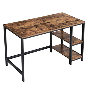 VASAGLE ALINRU Computer Desk, 47.2-Inch Long Home Office Desk for Study, Writing Desk with 2 Shelves on Left or Right, Steel Frame, Industrial, Rustic Brown and Black ULWD47X