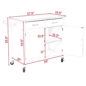 CHEFJOY Kitchen Rolling Cart w/ 2 Drawers 2-Door Cabinet Adjustable Shelf Wood Top Island Serving Utility Storage Cart w/Lockable Wheels Towel Rail Handle (Dark Brown)