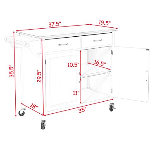 CHEFJOY Kitchen Rolling Cart w/ 2 Drawers 2-Door Cabinet Adjustable Shelf Wood Top Island Serving Utility Storage Cart w/Lockable Wheels Towel Rail Handle (Dark Brown)