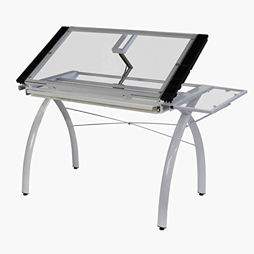 Offex Home Futura Craft Station with Folding Shelf White/Clear Glass