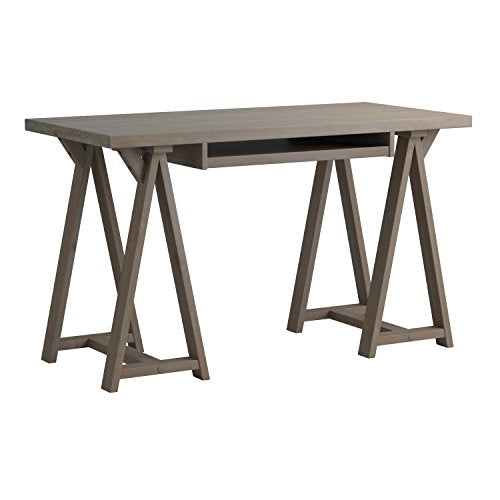 SIMPLIHOME Sawhorse SOLID WOOD Modern Industrial 50 inch Wide Home Office Desk, Writing Table, Workstation, Study Table Furniture in Distressed Grey