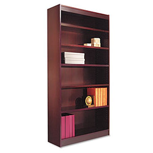 Alera Square Corner Bookcase, Finished Back, Wood Veneer, 6-Shelf, 36 W by 12 D by 72 H, Mahogany