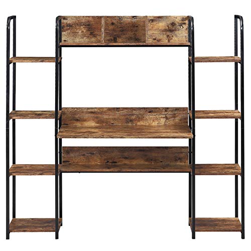 Ai-lir Simple and Stylish Office, Habitation, Twofold Shelf Computer Desk Home Office Computer Workstation with Storage Box 63 Inch Office Work Desk Industrial Modernistic Table for Bedroom Easy to