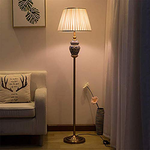 ZIXUAA American Ceramic Floor Lamp Retro Wrought Iron Threaded Rod Floor Lamps Standard Light Suitable for Living Room Bedroom Study Standard Lamp