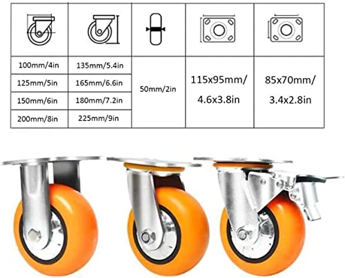 IkiCk Heavy-Duty Polyurethane Castors Set - 4in, 5in, 6in - 4 Swivel Casters - Color Options