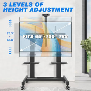 Rfiver Heavy Duty Mobile TV Cart for 65-120 Inch TVs up to 310 lbs, Max VESA 1000x600, Black