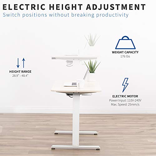 VIVO Electric Height Adjustable 44 x 24 inch Stand Up Desk, Complete Standing Workstation with Memory Controller, Light Wood Table Top and White Frame, DESK-E144C