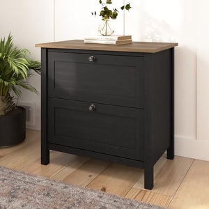 Bush Furniture Mayfield 2 Drawer Lateral File Cabinet | Vintage Black/Reclaimed Pine