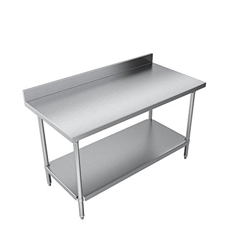 Economy Work Table, Stainless Steel Under Shelf, 2" Backsplash, 96 (L) X 30 (W) X 36 (H) Over All