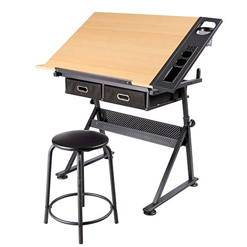 Adjustable Drafting Drawing Table Art Craft Writing Desk Table Tiltable w/Stool