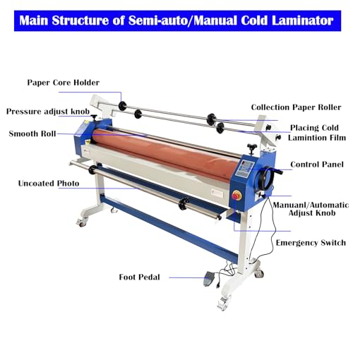 EQCOTWEA 63in Automatic/Manual Cold Laminator 110V Semi Auto Roll Laminating Machine
