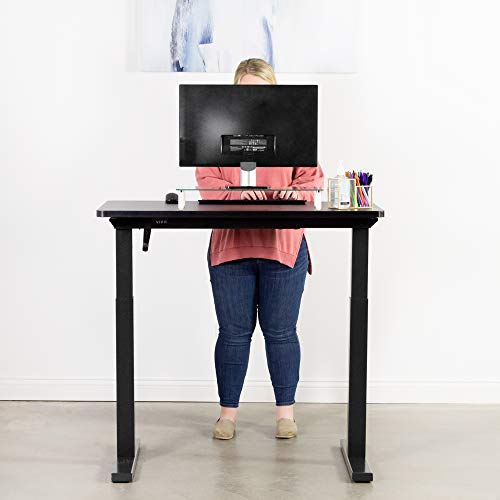 VIVO Manual Height Adjustable 43 x 24 inch Stand Up Desk, Black Solid One-Piece Table Top, Black Frame, Standing Workstation with Foldable Handle, DESK-KIT-MB4B
