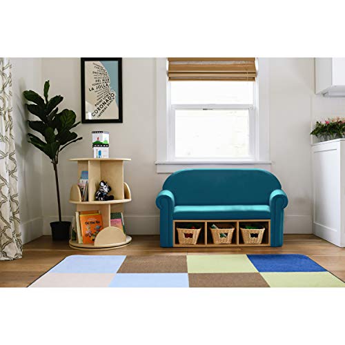 FDP Little Lux Upholstered Kids Sofa with Storage Compartments and Woven Baskets, Plush Furniture for Children Rooms - Teal