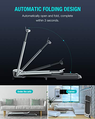 OVICX Portable Foldable Treadmill for Home with Photoelectric Heart-Rate Detection Running Machine with Bluetooth Small Treadmill for Apartment Gray