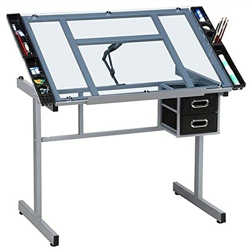 Adjustable Drafting Table Artist Drawing Desk Table Board Home Office Glass Desk