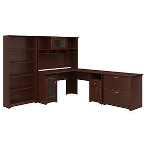 Cabot L Shaped Desk with Hutch, Lateral File Cabinet and 5 Shelf Bookcase