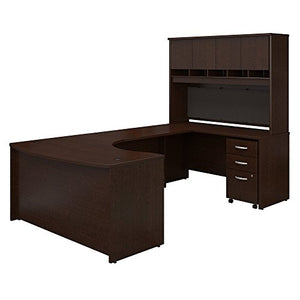 Bush Business Furniture Series C 60W Right Handed Bow Front U Shaped Desk with Hutch and Storage in Mocha Cherry