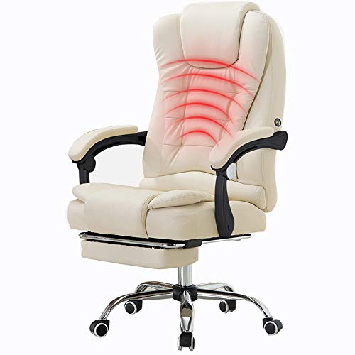 LJFYXZ Executive Recline PU Leather Padding Desk Chair with High Back Large Seat and Tilt Function Waist Massage with Extended Legrest and Recliner Load-Bearing 150kg (Color : Beige)