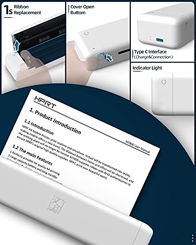 Thermal Printer HPRT - MT800Q Portable Mini Printer, Wireless Printer for iPhone and Computer, The Best Small Printer Support 216mm Width A4 Paper, Home Use, Office, Travel and Mobile Printer